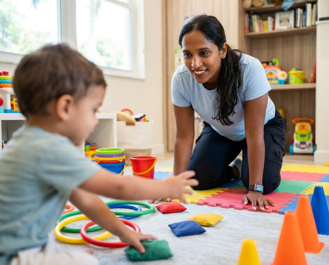 Founder Paola Dutra supporting a child during a session